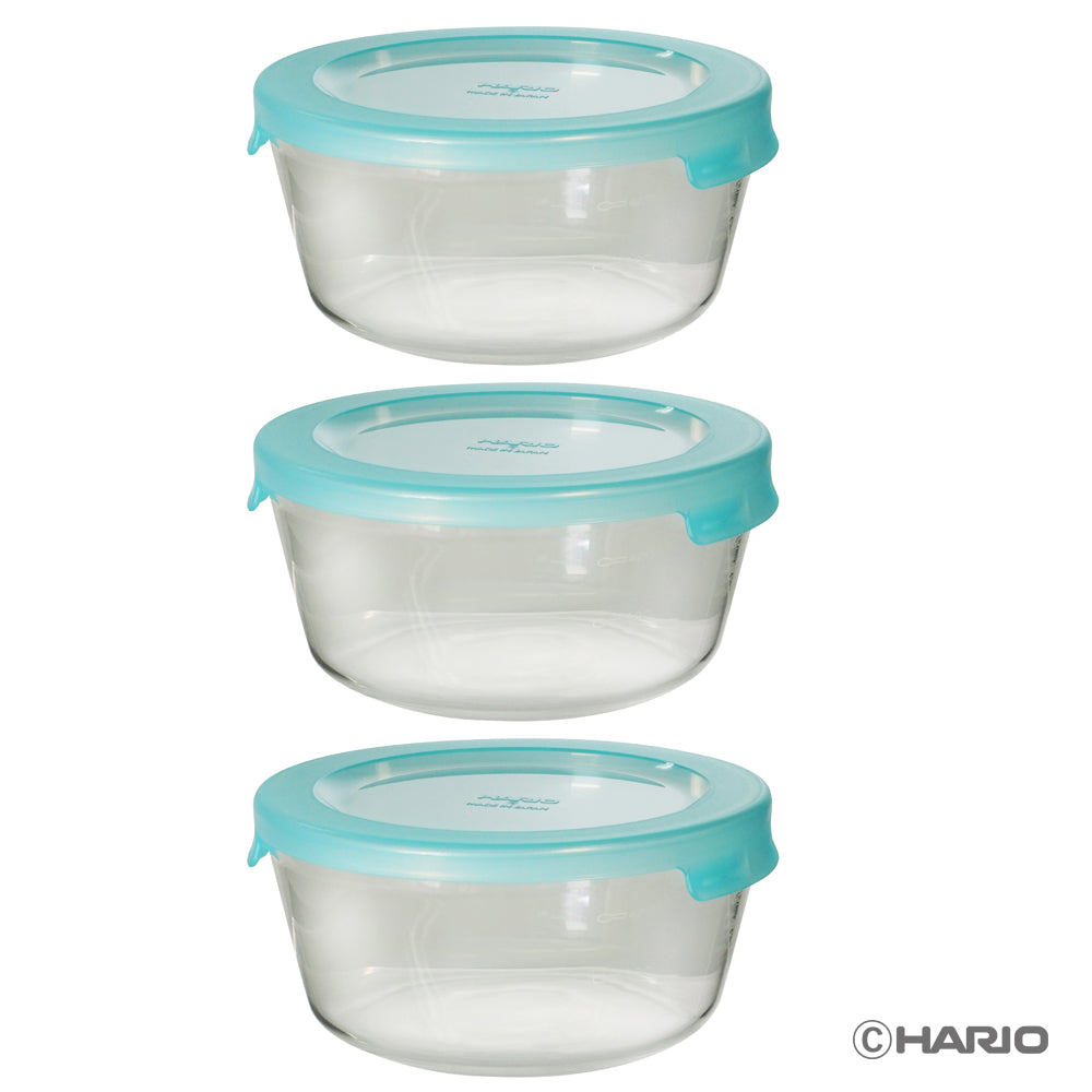 耐熱ガラス製保存容器・丸600 3個セット アクアブルー｜HARIO
