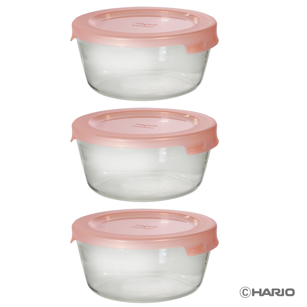 耐熱ガラス製保存容器・丸600 3個セット サーモンピンク｜HARIO