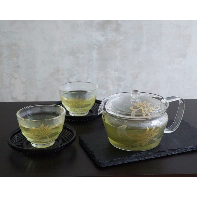 2109 時備前焼 カニ彫 茶器セット 急須1客 湯冷し1客 湯呑5客 HARIO×たち吉 茶茶急須 禅・湯呑セット 京唐草|HARIO Official Shop